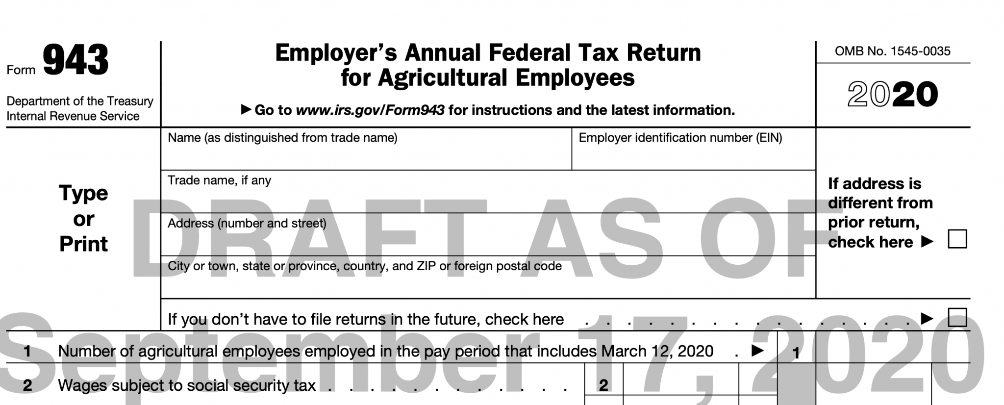 Drafts of Form 943, 944 and 940 are Now Available with COVID19 Changes