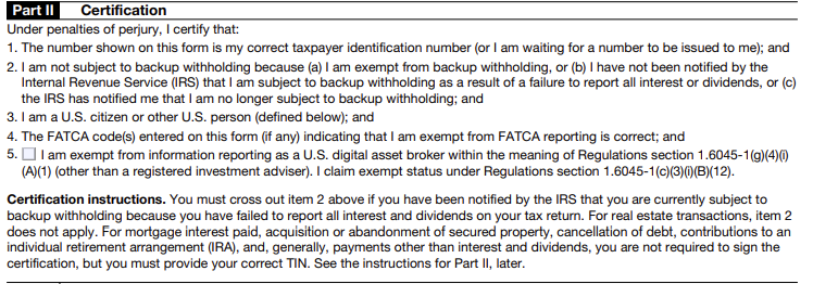 Form W-9 for U.S. Digital Asset Broker