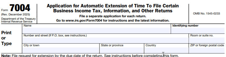 Form 7004 - Basic Business Information